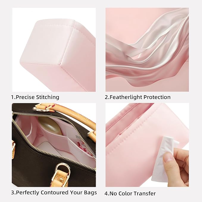 DGAZ Silk Purse Organizer Insert Fits LV Speedy 16/20/25/30/35/45 bags，Silky Smooth Bag Organizer，Luxury Handbag & Tote Shaper（Pink，SP20）