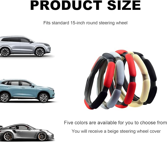 Car Steering Wheel Cover, 15" Breathable Ice Silk Auto Wheel Protector with Comfortable Grip, Anti-Slip Slip-on Steering Wheel Wrap Soft Hand Pad Cushion for Women Men (Beige)