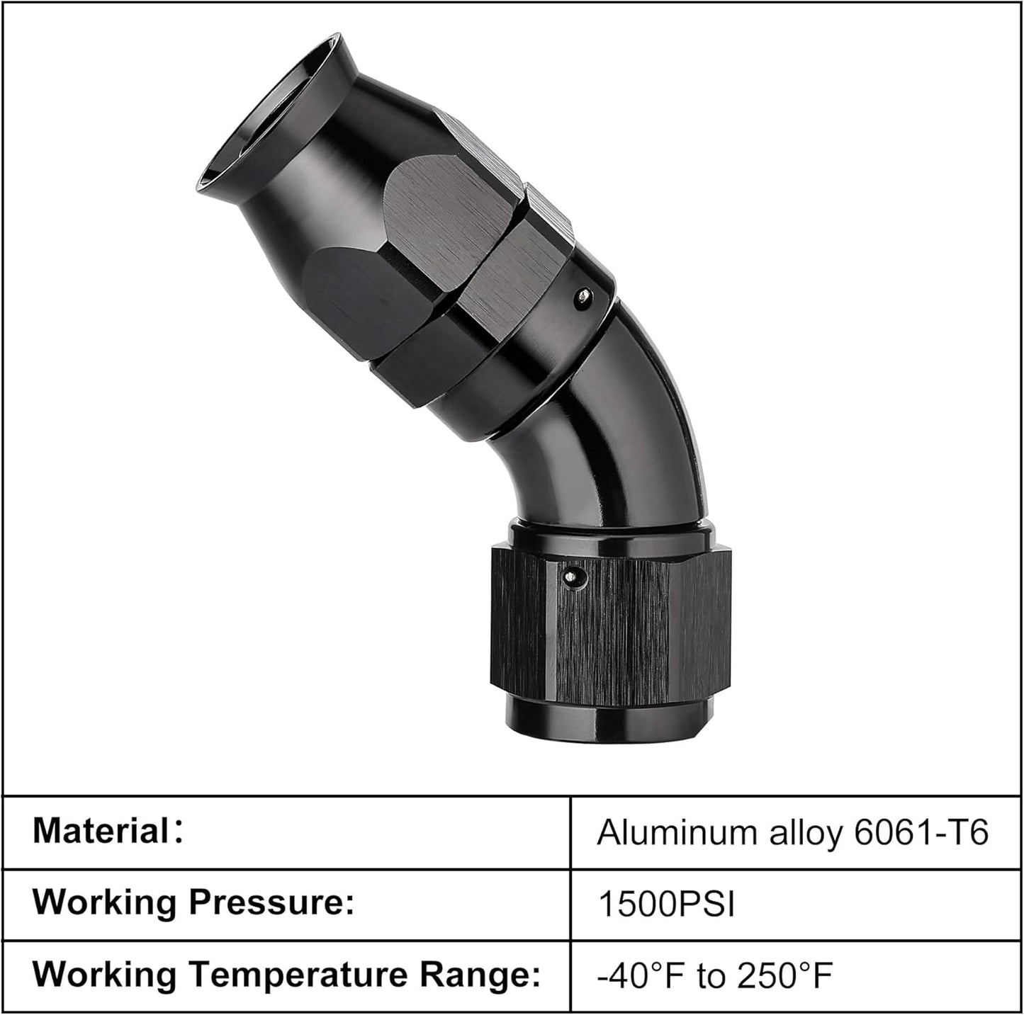 EVIL ENERGY 8AN 45 Degree PTFE One Piece Full Flow End Hose Fitting Aluminum Black