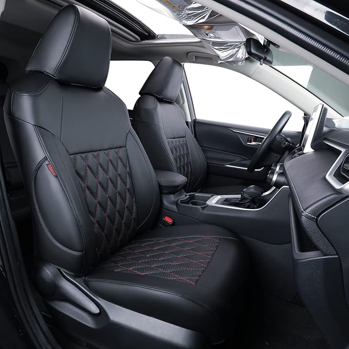 coverdream Custom Fit Seat Covers for Toyota RAV4 Adventure,TRD Off - Road 2024 2023 2022 2021 2020 2019,Full Coverage Leather Seat Protector (Red/Black,Full Set)