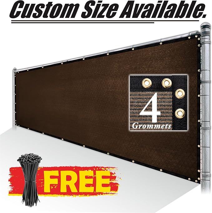 Royal Shade Custom Size 5' x 116' Brown Fence Privacy Screen Windscreen Cover Netting Mesh Fabric Cloth - Cable Zip Ties Included (We Make Custom Size)