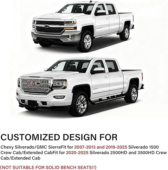 Coverado Chevy Silverado Seat Covers, Leather Car Seat Covers Custom Fit for Chevy Silverado GMC Sierra 2014-2018 1500, 2015-2019 2500HD 3500HD (Full Set, Brown)