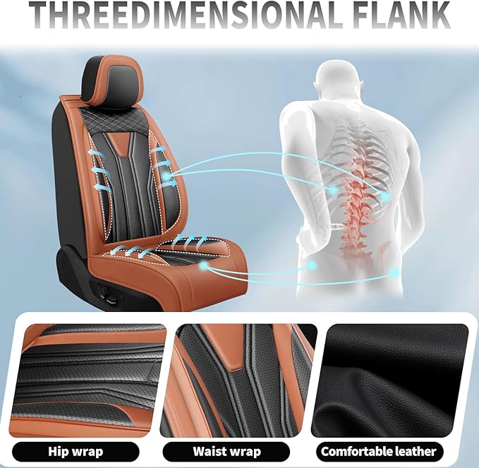 Fit Prius Car Seat Covers for Toyota Prius 2001-2025 2026 -Full Set Premium Leather, Waterproof, Breathable，All-Weather Seat Cushion Protecto & Airbag Compatible, 5-Seats Brown & Black