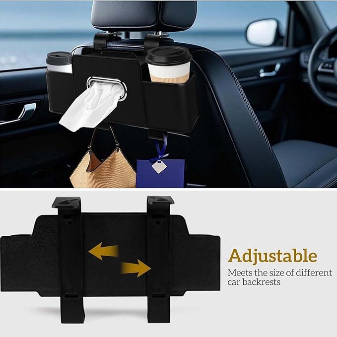 3-in-1 Car Backseat Organizer, 2026 Upgraded Multifunctional Car Seat Back Storage Box, Backseat Car Organizer with 2 Cup Holders, Tissue Box & Hooks, Universal Car Essentials (2Pack A)