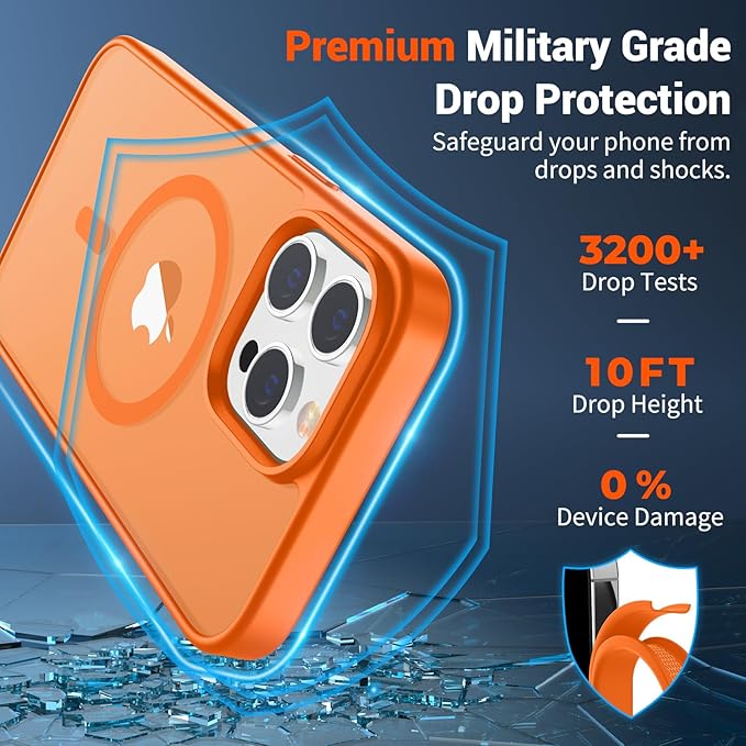 SUPFINE Magnetic for iPhone 14 Pro Case with Screen Protector (Compatible with MagSafe) (Military Grade Drop Protection) Translucent Matte Shockproof Phone Cover,Starry Orange