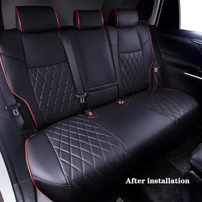 HKZ Custom Fit RAV4 Hybrid Car Seat Covers Set for 2019 2020 2021 2022 2023 2024 2025 Toyota RAV4 Hybrid Model Only LE,XLE,Limited,Woodland Edition,XLE Premium- 5 Seats Full Set Leather(Black&Red)