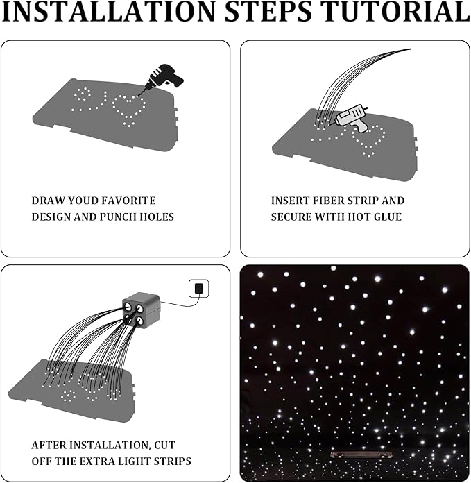 36W 4-Color RGBW Car Starlight Headliner Kit, 400pcs0.03in9.8ft, Twinkle & Sound Activate 4-Port Fiber Optic Light Engine with Bluetooth APP&Remote Control, Star Lights for Car and Home