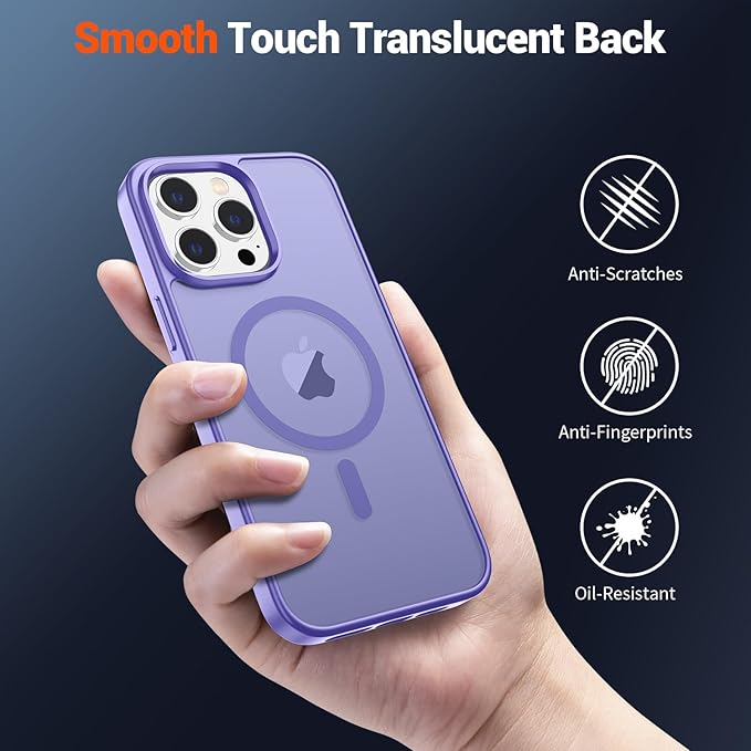 SUPFINE Magnetic for iPhone 13 Pro Case (Compatible with MagSafe) (Military Grade Drop Protection) Translucent Matte Shockproof with Anti-Fingerprint Phone Case,Purple