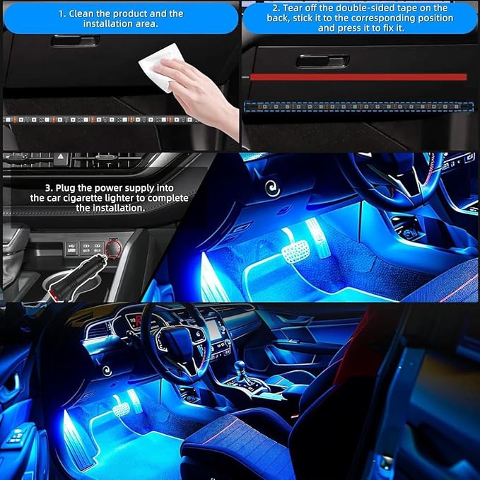 Car LED Lights Interior, LED Lights for Car Accessories Interior with Remote Control, Truck Inside Lights with DIY Mode and Music Mode, Ambient Lighting for Cars SUVs Trucks with Car Charger, DC 12V
