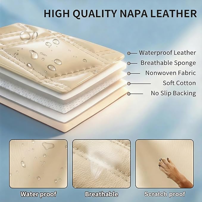 Fit Integra Car Seat Covers for Acura Integra 2023-2026 - Premium Leather, Waterproof, All-Weather, Airbag Compatible, Anti-Slip, Breathable, Easy Install, Seat Protectors, Full Set, Beige