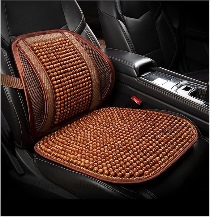 Car Seat Chair Back Cushion for Toyota RAV4 Prime 2025, Wooden Beads Ventilate Mesh Lumbar Brace Strong Durable Relieve Fatigue Summer Interior Accessories,C-Waist Cushion
