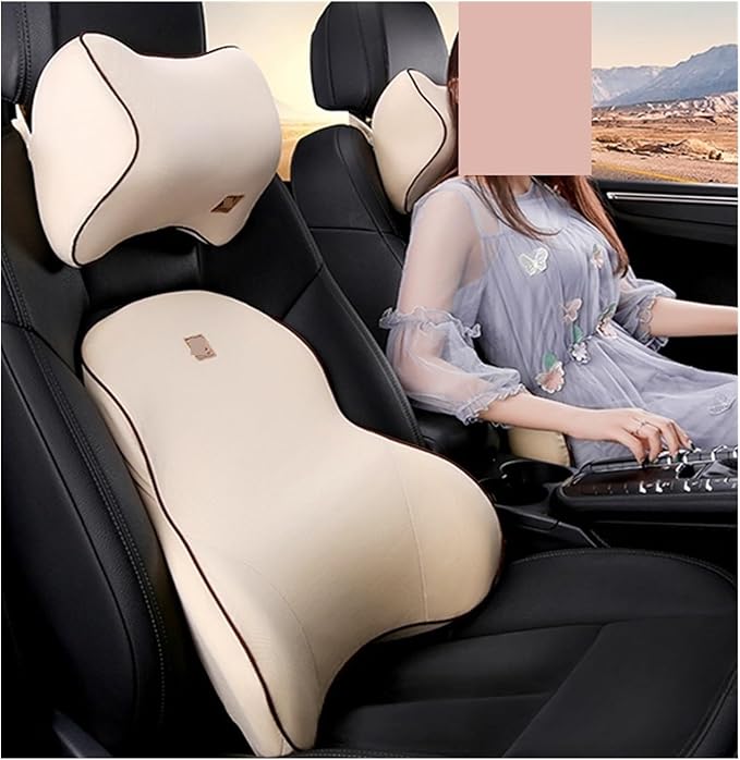 Car Driver Pillow Lumbar Support Back Cushion Fit for Seat Neck Pillow Washable Pillow Cushion(1pcs Beige Neck)