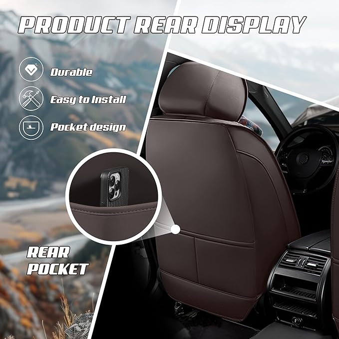 Car Seat Covers Fit for Toyota rav4 2000-2026, Stylish Sport Seat Covers, Waterproof Wear-Resistant Premium Nappa Leather Car Seat Cover.(Full Set with Pillow/Coffee Color)