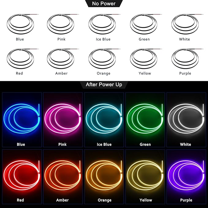 Acrylic Interior Car LED Strip Light with 6mm Sewing Edge - 43.3 inches Ambient Lighting Kits, Neon LED Strip Light(110CM/43.3IN, Ice Blue)