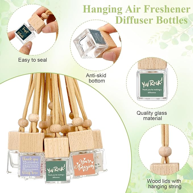 Havawish 30 Pcs Appreciation Gift Bulk for Teachers Empty Glass Essential Oil Diffuser Car Air Freshener Diffuser for Employee Staff Teachers Hanging Ornament Inspirational Team Thank You Gift