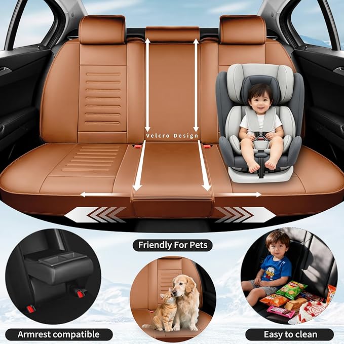 Fit HRV Premium Leather Car Seat Covers Compatible with Honda HRV 2016-2025 2026, Breathable, Wear Resistant, Airbag Compatible, All-Weather Protection & Full Coverage, Full Set Brown