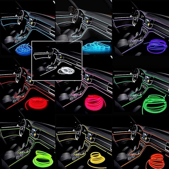 MaxLax Yellow EL Wire Car Interior LED Kit - 16.4ft Flexible neon-Style Wire with 12V Fused Power Supply. Features 6mm Reinforced Edge for Easy auto Installation