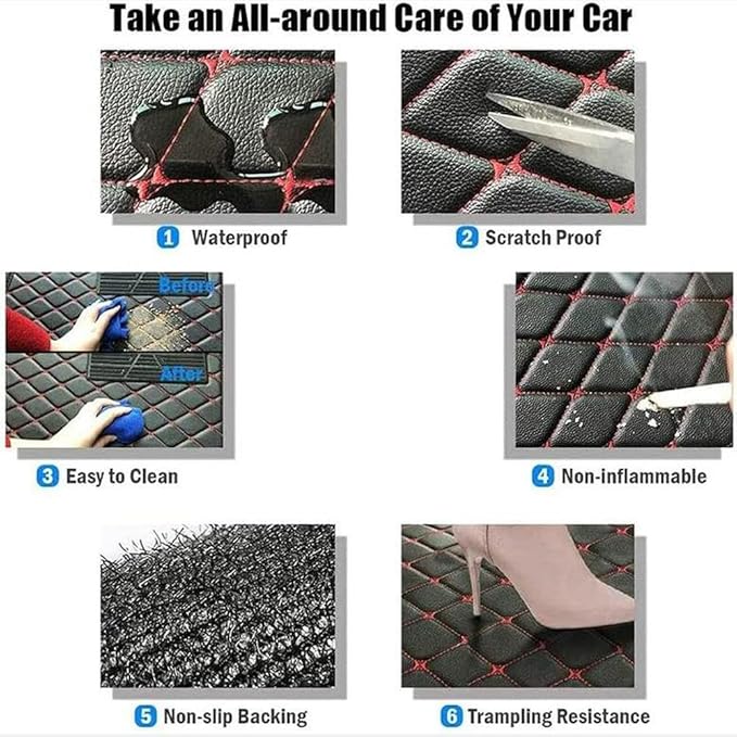 TREGOO All Weather Car Mats Custom Fit Non Slip Floor Mats for 1998-2025 Cars Personalized Leather Protection Pads Suitable for Men Women (Edge Yellow, Middle Black Horizontal bar)