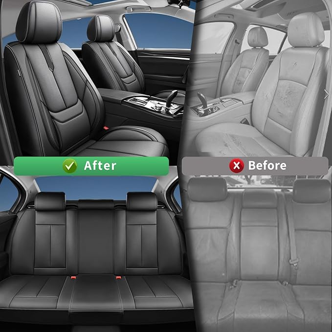 Fit Highlander Car Seat Covers for Toyota Highlander 2007-2026 -Upgraded Premium Waterproof & Breathable Leather, Airbag Compatible, All-Weather Seat Cushion Protector,2 Front/Black