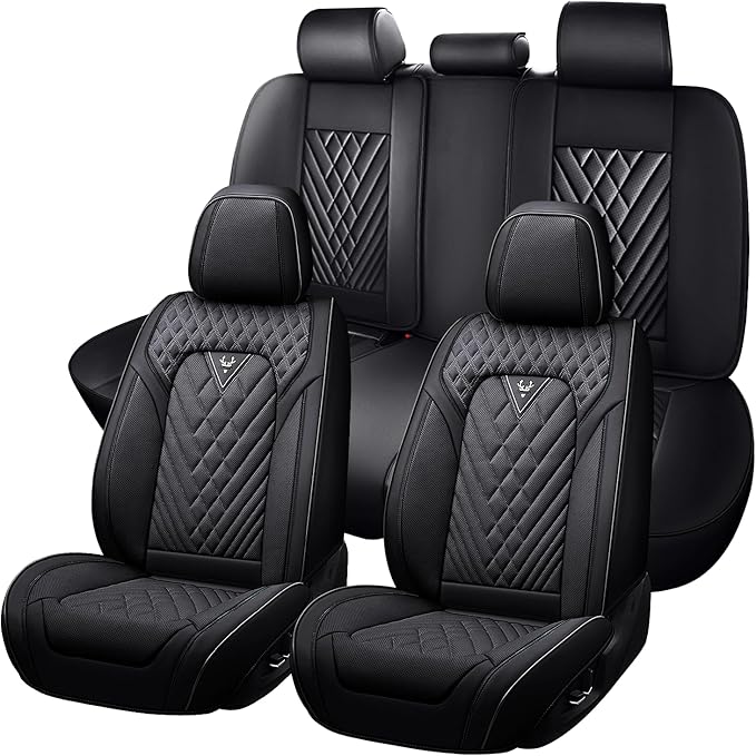 Truck Seat Covers for GMC Sierra 1500 2007-2026, Waterproof Premium Leather Full Coverage Car Seat Cover, Muscle Sport Style Auto Interior Seat Cover Sets (Full Set/Black)