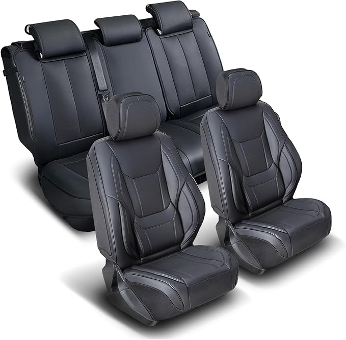 Coverland Custom Fit Car Seat Covers for SUV Compatible with [QX4, Endeavor, Bravada] PPremium Car Seat Cover Water Resistant Leather Non-Slip Interior Protectorr [Full Set Black - Size Chart X66]