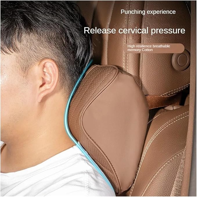 Car Pillow Car Headrest Pillow Set Sewing Leather Lumbar Waist Support Memory Foam Fit for Seat Neck Protctive Cushion Accessories Car Neck Pillow(C)