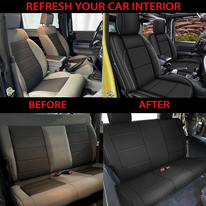 AOMSAZTO Custom Fit Seat Covers for Jeep Wrangler 2-Door 2007 2008 2009 2010 Faux Leather Car Seats Cover Black