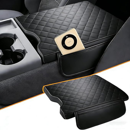 Center Console Cover Fit for Ford F150 2025-2015, 2017-2025 F250 F350 F450 with 40/20/40 Jump Seat Thickened Leather Armrest Cover Cushion Center Lid Protector with Pockets (Jump Seat Only)