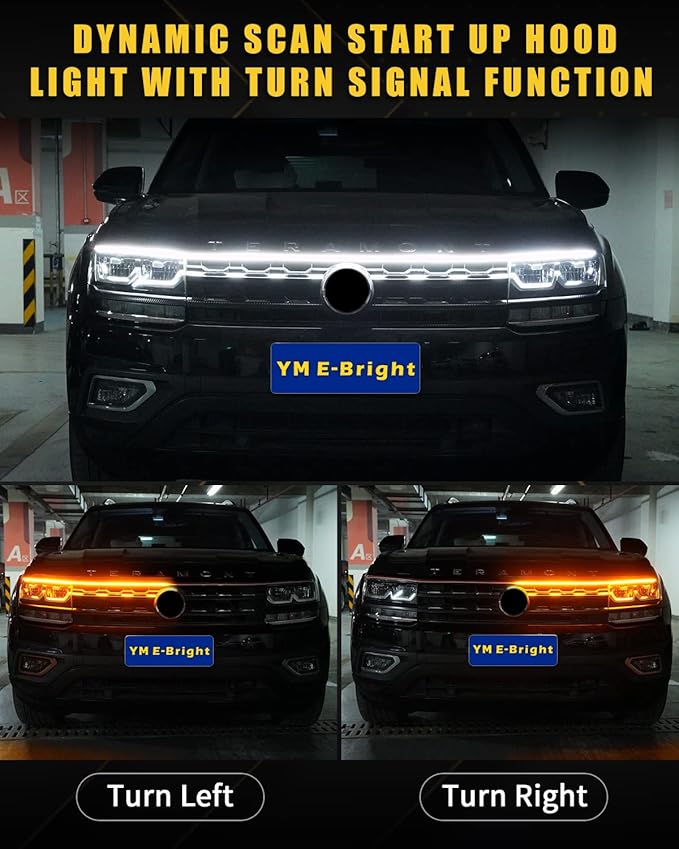 Sequential Turn Signal Led Light Strip Dynamic Scan Start Up Hood Lights Flexible DRL Daytime Running Light for Car,Truck,SUV,Dual Color Amber White Flowing Switchback 12V 47inch /1.2M (1Set)