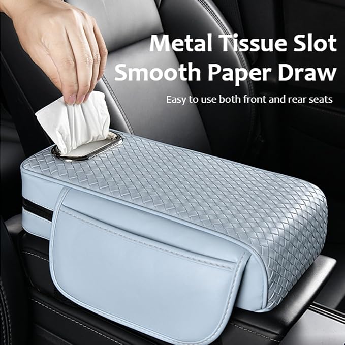 Car Armrest Cushion Cover Car Center Console Memory Foam Booster Pad with Storage Pocket and Tissue Hole for Sedan Vehicle (Orange, 12.99 * 7.09 * 2.95'' / 33 * 18 * 7.5 cm)