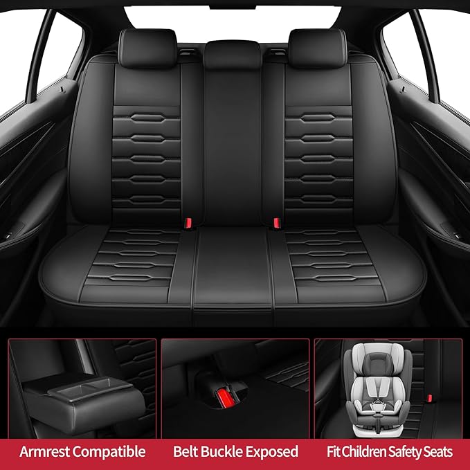 Fit Camry Car Seat Covers for Toyota Camry 2012-2024 2025 2026 - Upgraded Premium Waterproof & Breathable Leather, Airbag Compatible, All-Weather Seat Cushion Protector (Full Set, Black)