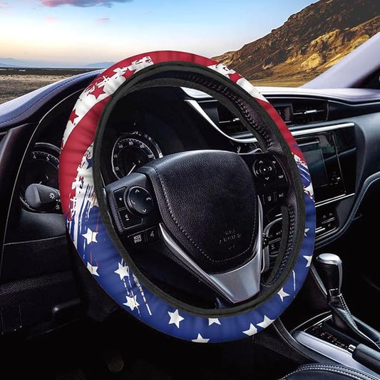 AFPANQZ Elastic Steering Wheel Cover, USA Print Non-Slip Steering Wheel Protective Covers for Women Men Car Accessories Universal 15 Inch Fit Auto, Suvs, Truck