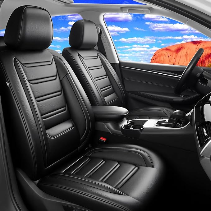 Fit CX-7 Car Seat Covers (Front Pair) for Select Mazda CX7 2006-2012, Premium Full Coverage Leather, Airbag Compatible, Waterproof All Weather Breathable Seat Protector, Black