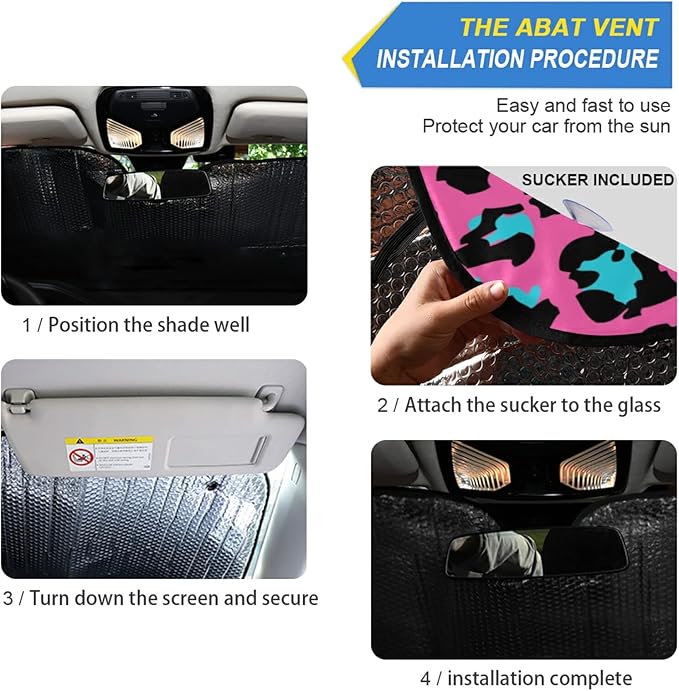 Pink Leopard Cheetah Skin Windshield Sun Shade Blocks UV Rays Visor Protector Accordion Folding Sun Reflector Auto Sunshade for Car Truck SUV to Keep Your Vehicle Cool