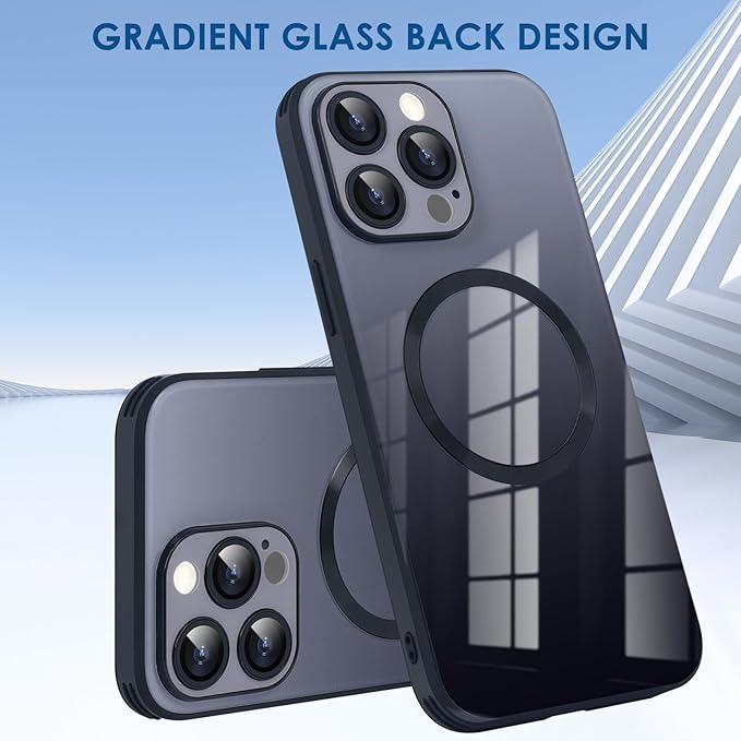 Guppy Compatible with iPhone 14 Pro with MagSafe Case, Magnetic Gradient Case with MagSafe Charging, Gradient Glass Back Cover with Lens Film-Black