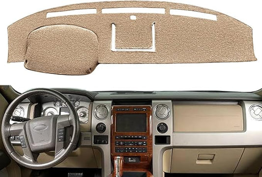 Yiz Dash Cover Mat Custom Fit for Ford F150 Raptor 2009 2010 2011 2012 2013 2014 with Light Sensor Dashboard Cap Pad Carpet Protector(09-14 Beige) J21