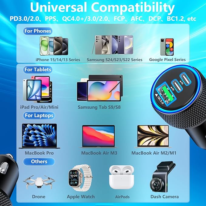 [Apple MFi Certified] iPhone 17 Car Charger, Rombica 3-Port 67W USB-C&USB-A Car Cigarette Lighter PD/QC Fast Car Charge with Type-C Braided Cord for iPhone 17/17 Pro Max/16 Pro/15/Galaxy S26/S25/Pixel