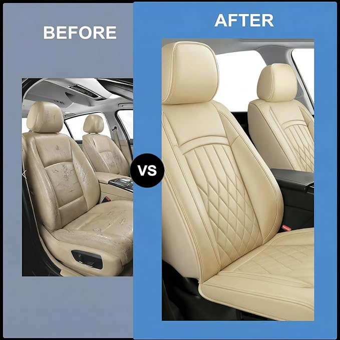 Fit TLX Car Seat Covers for Acura TLX 2014-2025 2026 - Premium Leather, Waterproof, All-Weather, Airbag Compatible, Anti-Slip, Breathable, Easy Install, Seat Protectors, Full Set, Beige