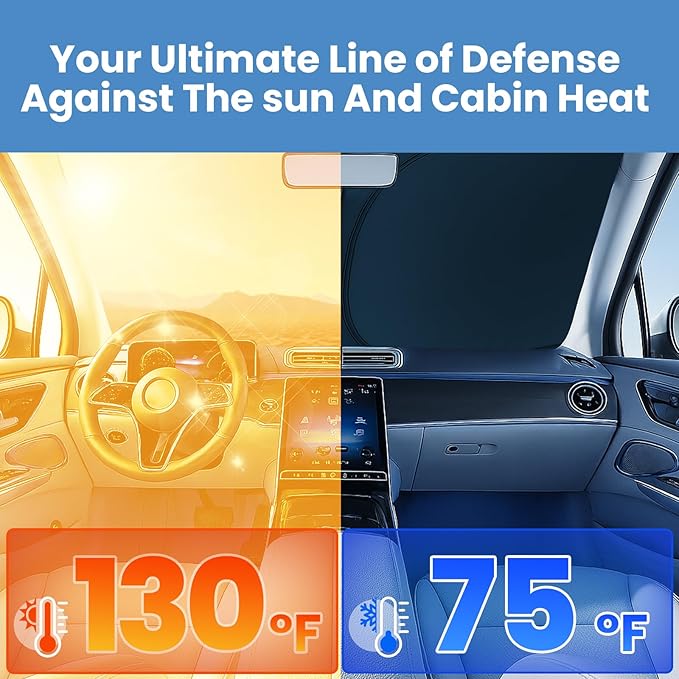 Windshield Sun Shade for Hyundai Tucson 2022 2023 2024 2025 2026 – Custom Fit Sun Shield with Mirror Cut‑Out, Blocks Heat & UV, Foldable with Storage Pouch - Hyundai Tucson Windshield Sunshade