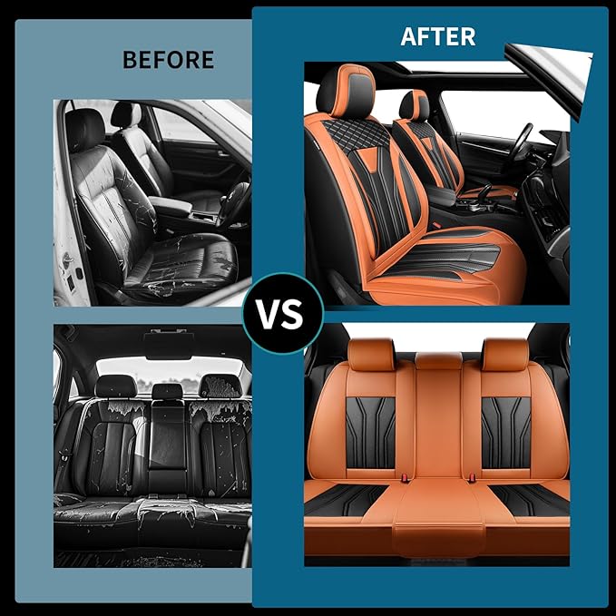 Fit Juke Car Seat Covers Compatible with Nissan Juke 2012-2015 2016 - Premium Leather， Waterproof Breathable， All-Weather Seat Cushion Protecto&Airbag Compatible (2 Front Seat Orange&Black)