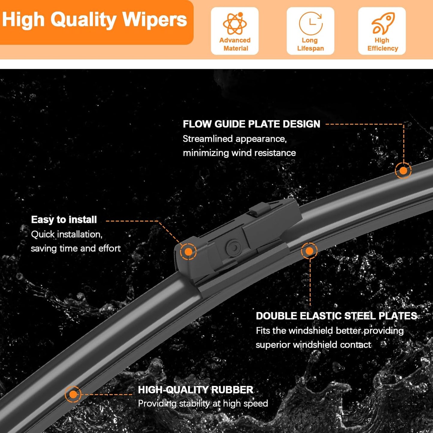 HULADAED® 26''+19''+16'' Windshield Wipers Replacement for Toyota Sienna 2010-2005,Silicone Front Rear Wiper blades for MY Car-All Weather & Quiet(3 PACK)