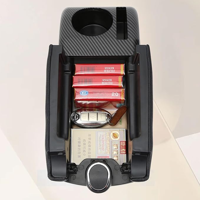AULPHIKE Compatible with Nissan Note Armrest E-Power Car Center Console Organizer Armrests Double Door Storage with USB Ports（Black Style）