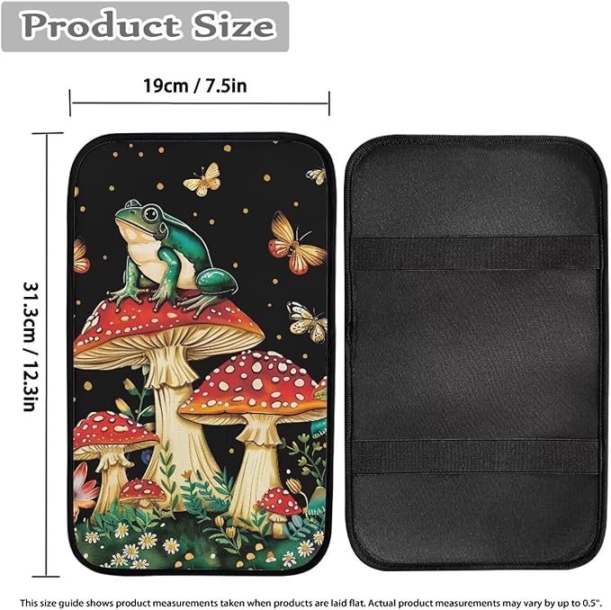 Car Center Console Armrest Cover Pad with Frog Mushroom, Easy to Install Automobile Armrest Covers for Trucks Van SUV