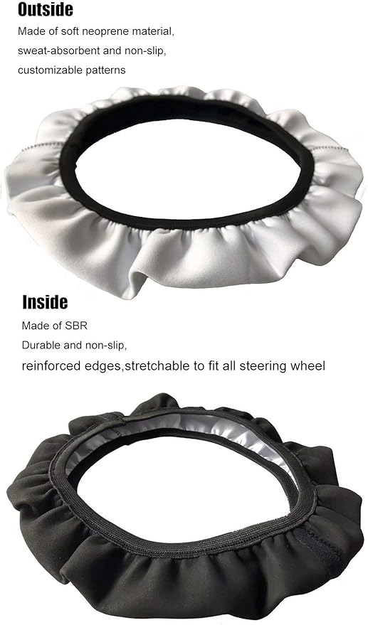 AFPANQZ Elegant Elephant Style Automotive Steering Wheel Covers Neoprene Comfortable Keep Warm Odorless Stretch-on Fabric Breathable Universal 14 to 15 inch Navy Blue for Women Mens