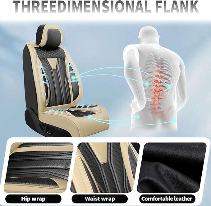 Fit Juke Car Seat Covers Compatible with Nissan Juke 2012-2015 2016 - Full Set Premium Leather， Waterproof Breathable， All-Weather Seat Cushion Protecto&Airbag Compatible （Beige & Black
