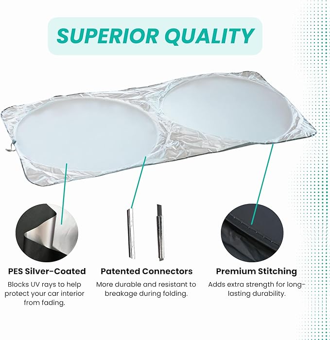 Windshield Sun Shade -Certified 99.87% UVB & 99.02% UVA Car Sun Shade. Award Winning Sunshade - Patented Technology | Compatible for Chevrolet Express 1996-present | Car Shades by Kinder Fluff