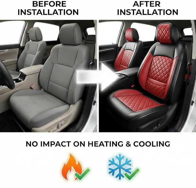 Santa Fe Seat Covers Custom Fit for Hyundai Santa Fe 2007-2026 (Only 5-Seat Version) - Full Set Premium Leather, Waterproof, All-Weather, Airbag Compatible, Only 2 Front seat Covers (Red)