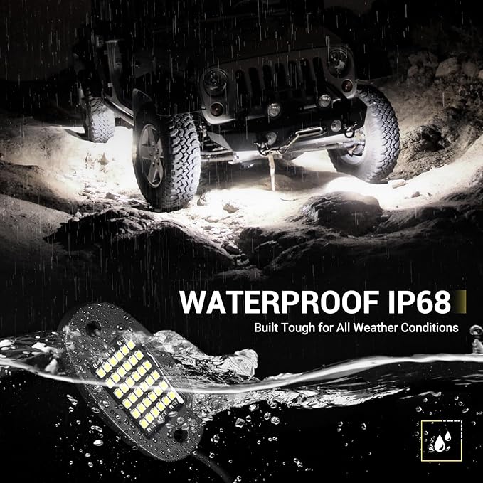 Hovano 16 Pods White Rock Lights 6000K Pure White 36 LEDs SMD Chips Super Bright Neon Underglow Light IP68 Waterproof for Pickup Trucks SUV UTV ATV RZR Car Boats (White)