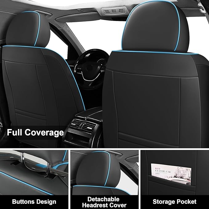 Fit for 98% of Mercedes Benz Car Seat Covers with Headrests, Premium Nappa Leather Seat Cover, Fully Wrapped Protect Modern Style Seat Cover (5-Seat Luxury, Black & Blue)