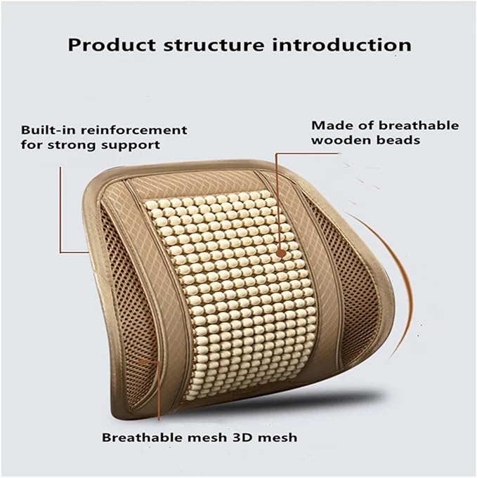Car Seat Chair Back Cushion for Toyota RAV4 Prime 2025, Wooden Beads Ventilate Mesh Lumbar Brace Strong Durable Relieve Fatigue Summer Interior Accessories,B-Seat pad